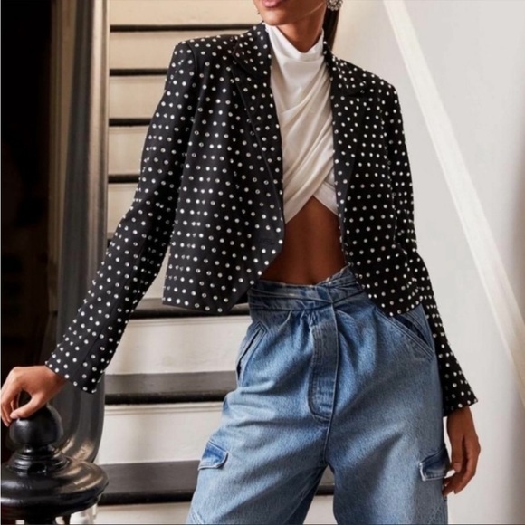 NEW MICHELLE MASON REVOLVE Cropped Crystal
Embellished Crepe Tuxedo Jacket Black - Picture 12 of 12